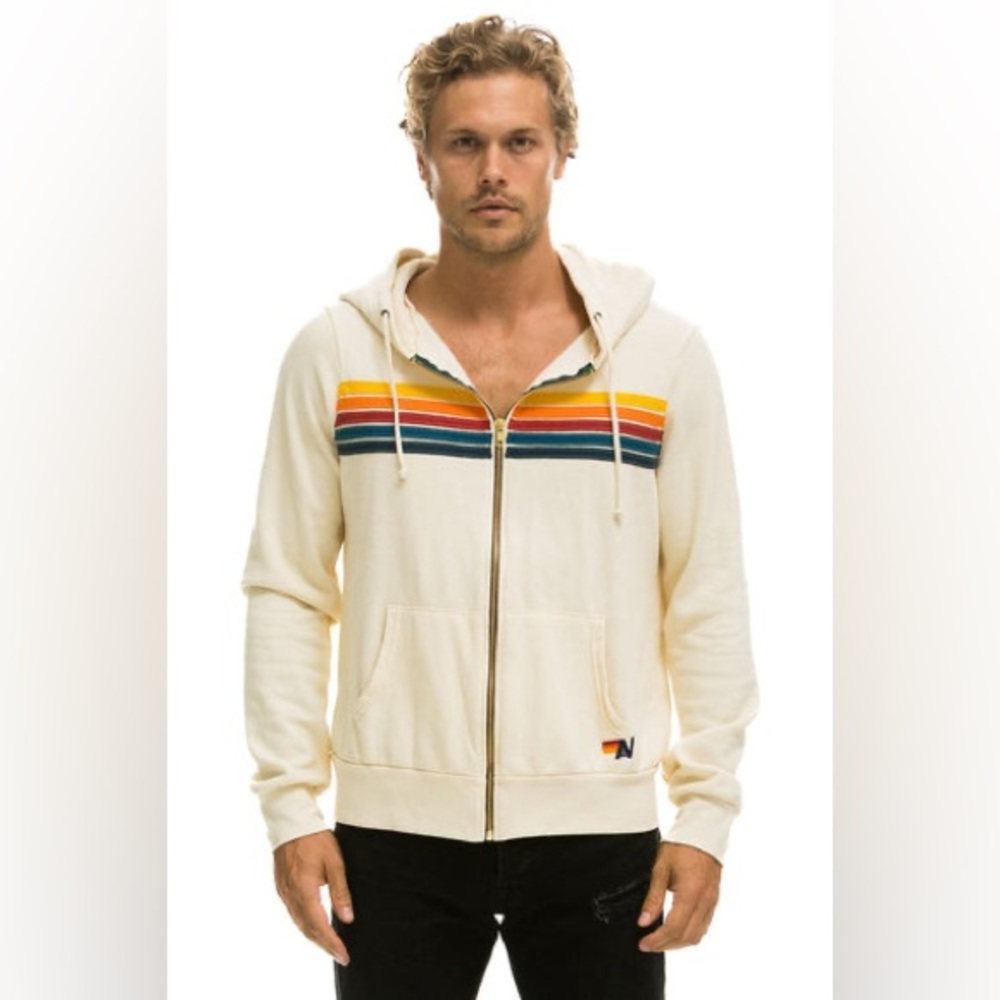 Aviator Nation White 5 Stripe Zip-up Hoodie - unisex